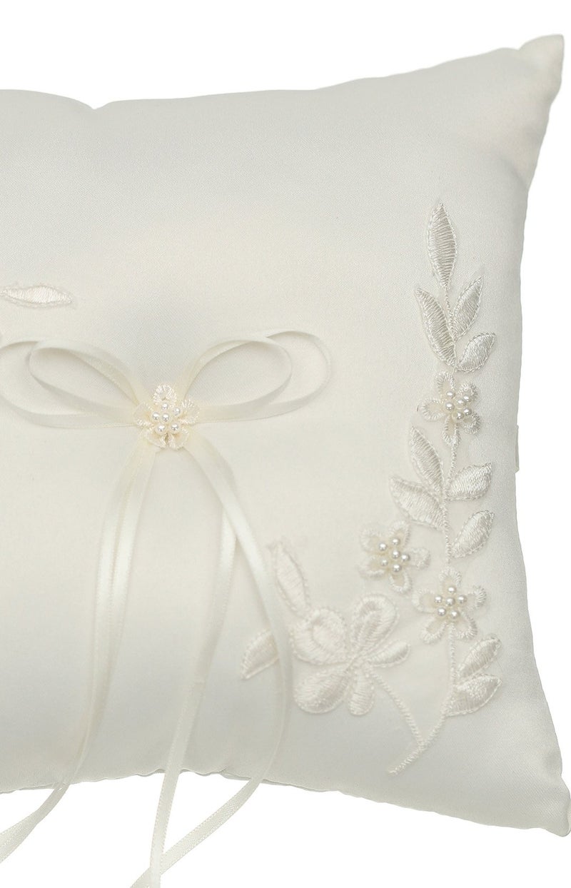 SAMKY Pearl Embroidered Flower Leaves Wedding Ring Bearer Pillow 7 Inch x 7 Inch - Ivory RP010I - Image 2